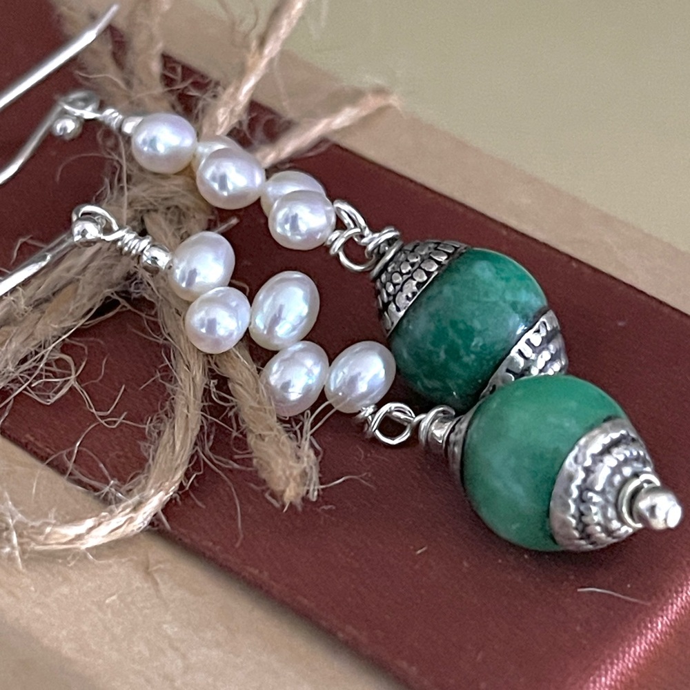 Pearl & Jade Zig-Zag Earrings | Sterling Silver | Clip-On Earrings Option